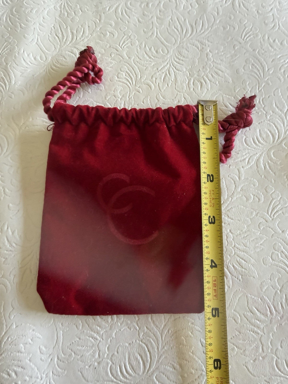 Lot of 2 Chanel Vintage Red Velvet Jewelry Pouches Drawstring Gift Bags CC
