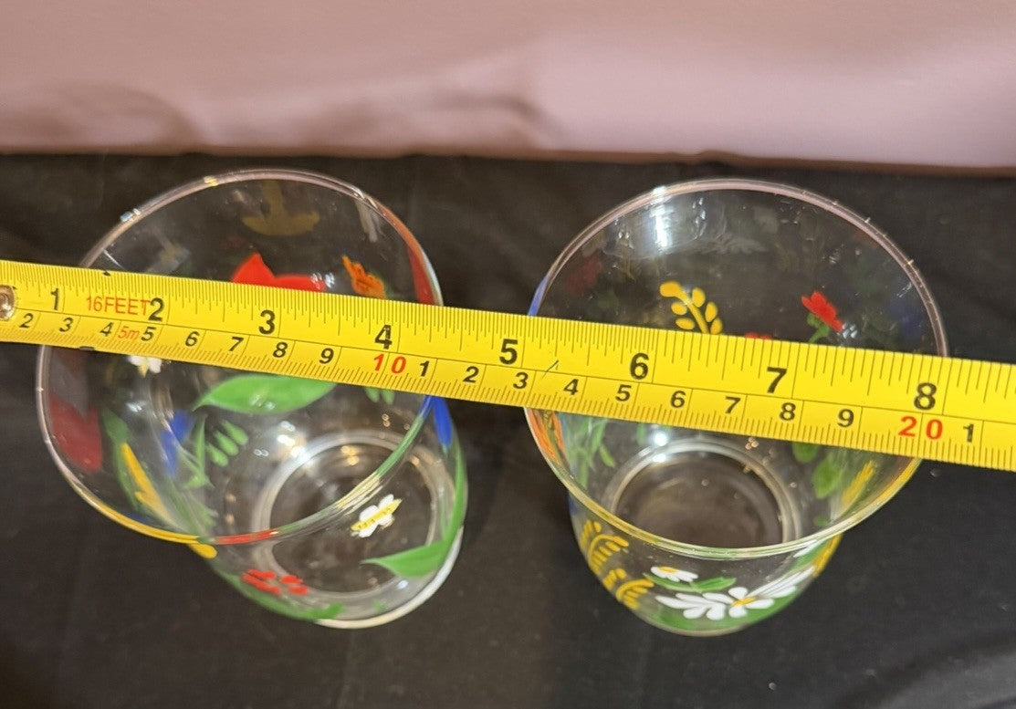Hand Blown Glass Hurricane Votive Set Floral Candle Holders Set of 2