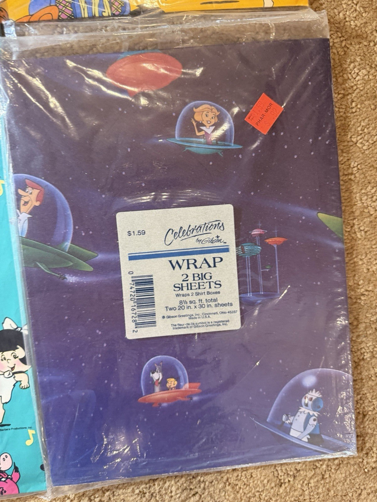 Vintage Gift Wrap Lot 6 Sealed Packs Flintstones Jetsons Hunchback Notre Dame