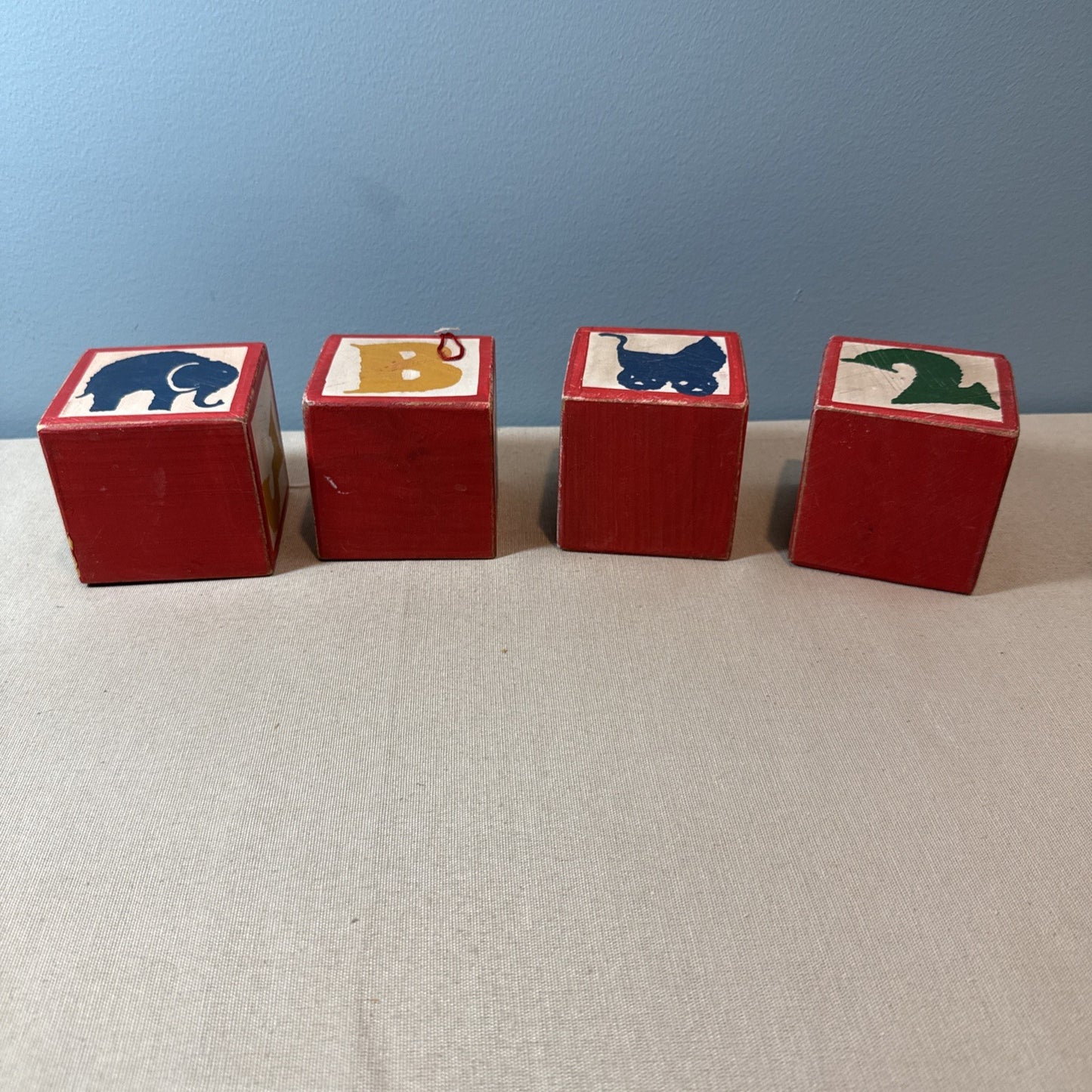 Wood Blocks Ornament Alphabet Animals VTG Midwest Of Cannon Falls 3x3" Set Of 4