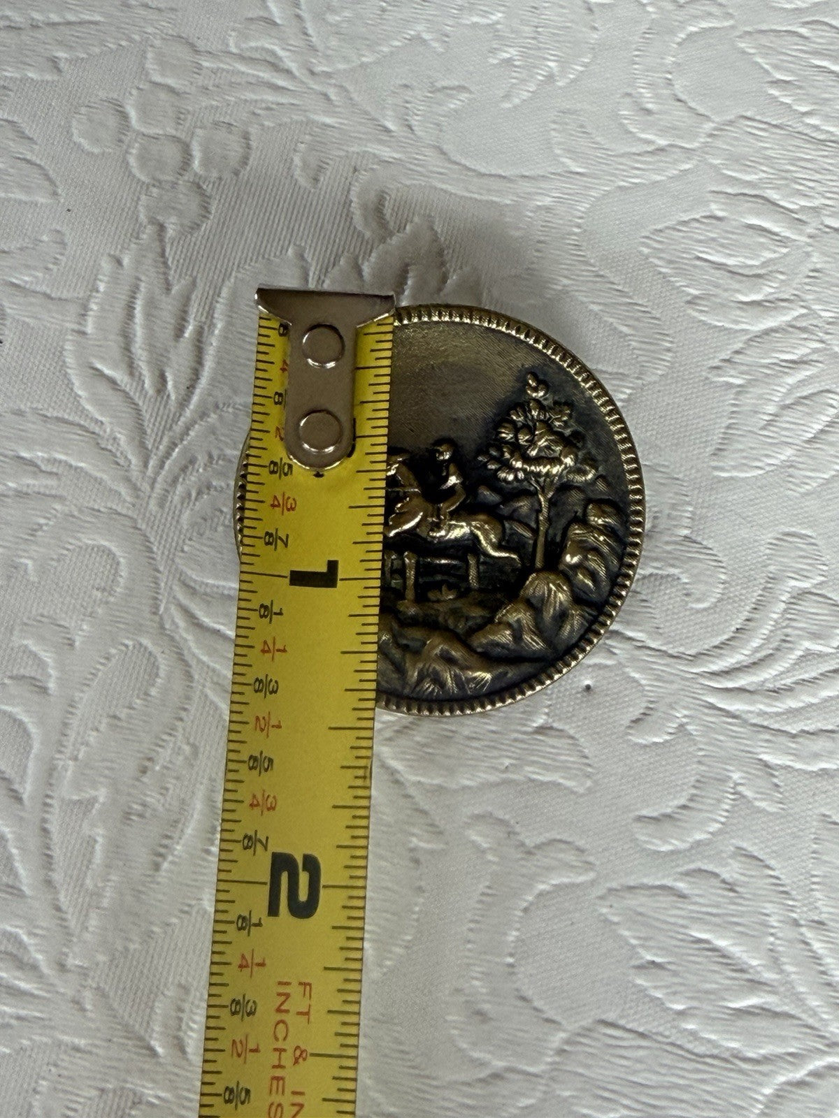 Antique Victorian Brass Picture Button Equestrian Horse Rider Jumping Large