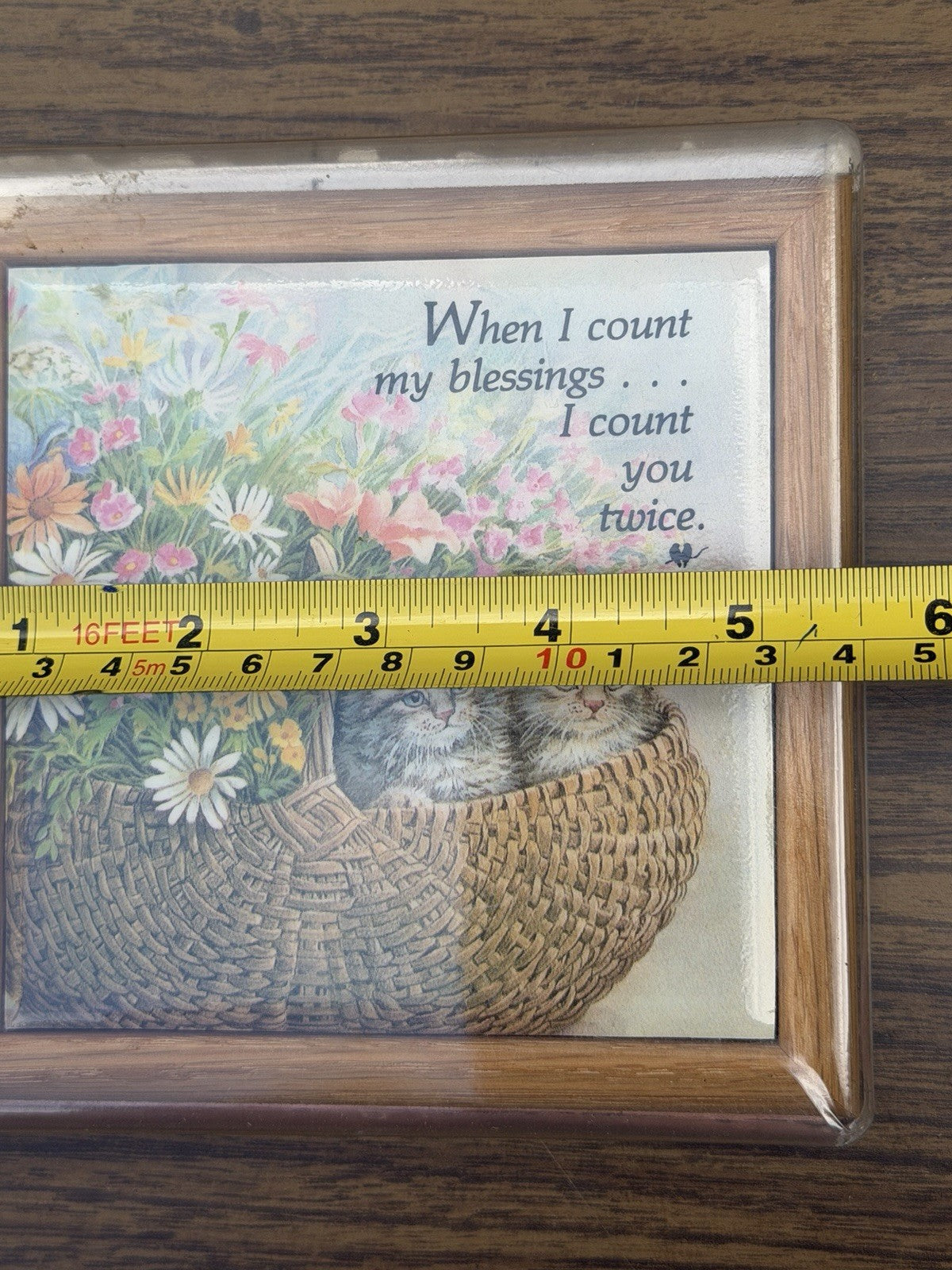 Vintage Sangray Ceramic Tile Trivet Kittens Basket Count My Blessings Flowers