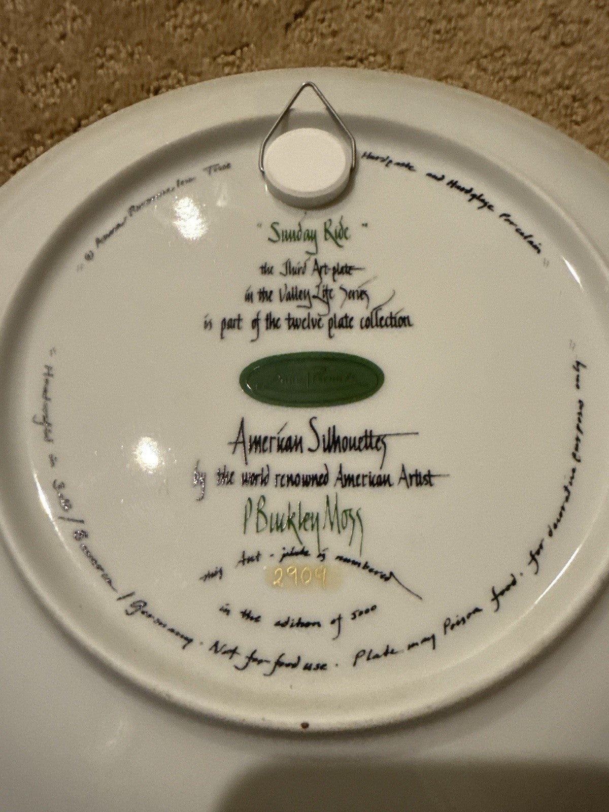 P Buckley Moss Sunday Ride Plate Valley Life Series 8.25” Anna Perenna 2909/5000