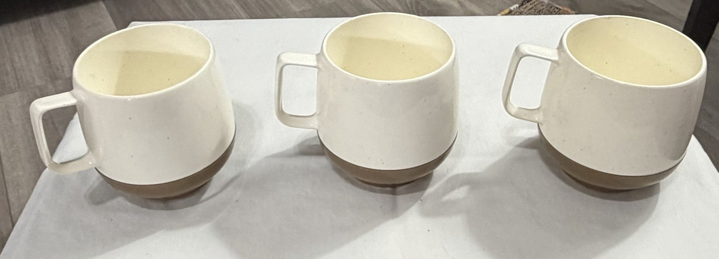 Vintage 1970s Dinex Thermos Insulated Coffee Mugs, Lot of 3, Brown White, Retro