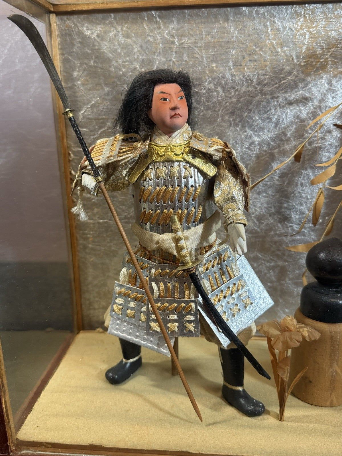 Authentic Japanese Musha Ningyo Warrior Doll Glass Case Samurai Figure