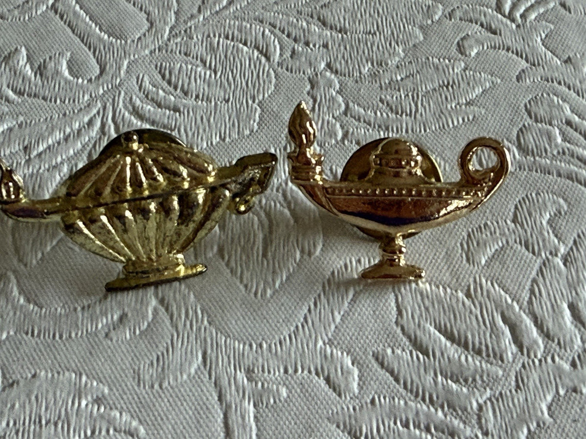 Vintage Gold Tone Lapel Pin Lot 3 Academic Lamp Knowledge Honor Shield B School