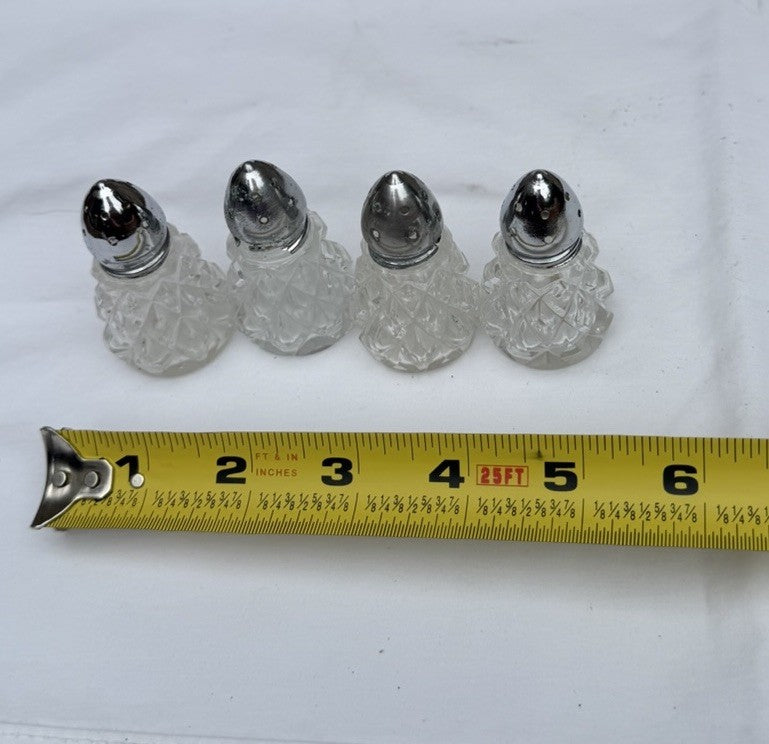 Vintage Mini Lead Crystal Cut Glass Salt Pepper Shakers Lot of 4 Metal Lids