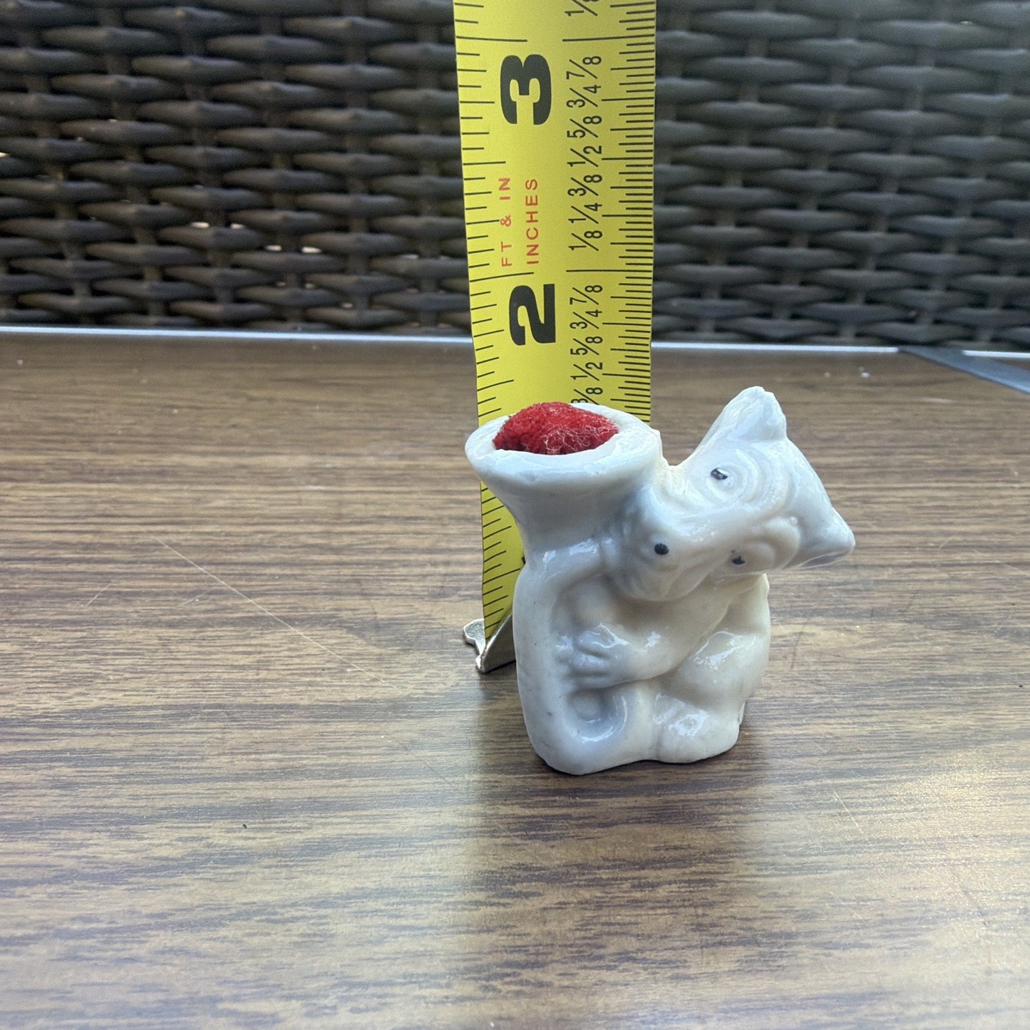 Vintage Scottie Terrier Pin Cushion Horn Bugle Japan Porcelain Dog
