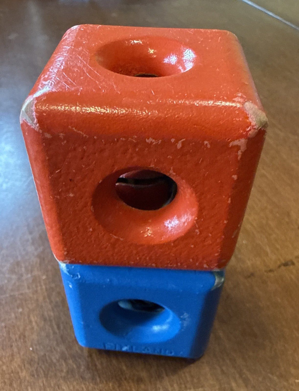 Antique Wooden Baby Toy Blocks with Bells Finland 2 Piece Set Red Blue