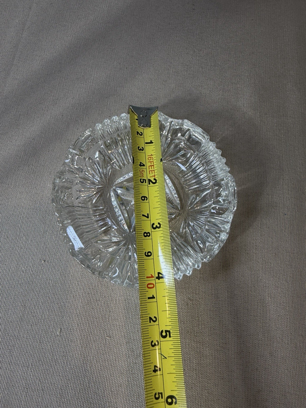 Vintage Clear Cut Glass Ashtray Pinwheel Star Pattern Heavy Round Cigarette Rest