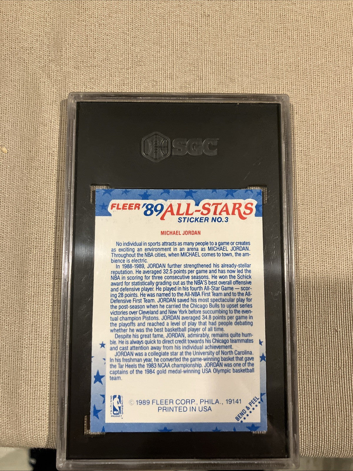 1989 Fleer All Stars Sticker Michael Jordan #3 Graded Card