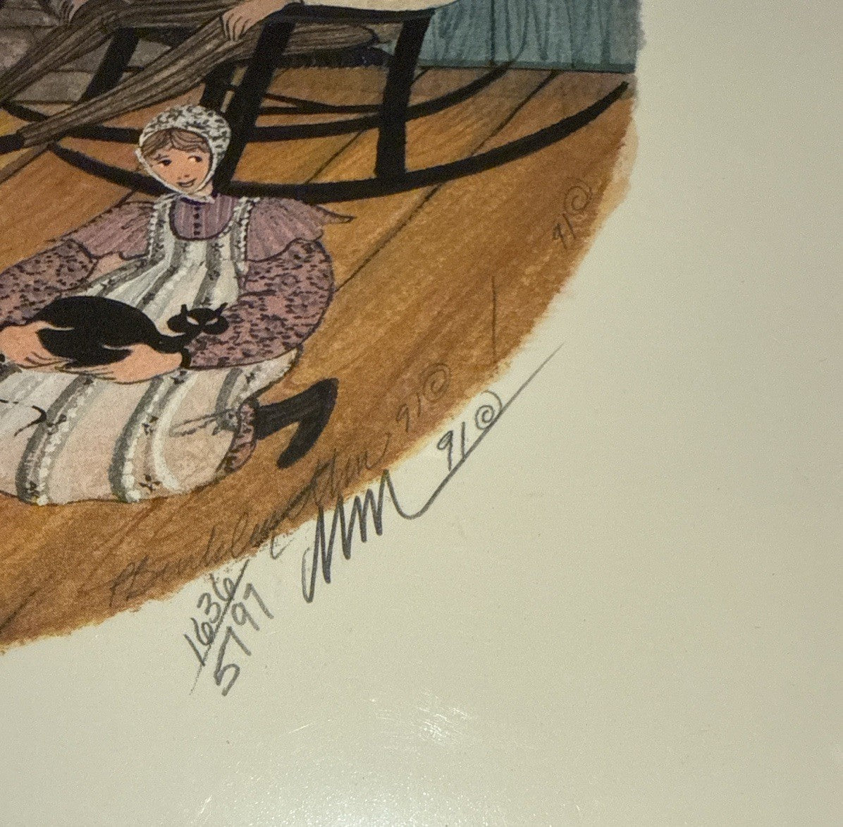 P Buckley Moss Christmas Eve 1991 Lithograph Holiday Amish Art Print 11-7/8 x 12