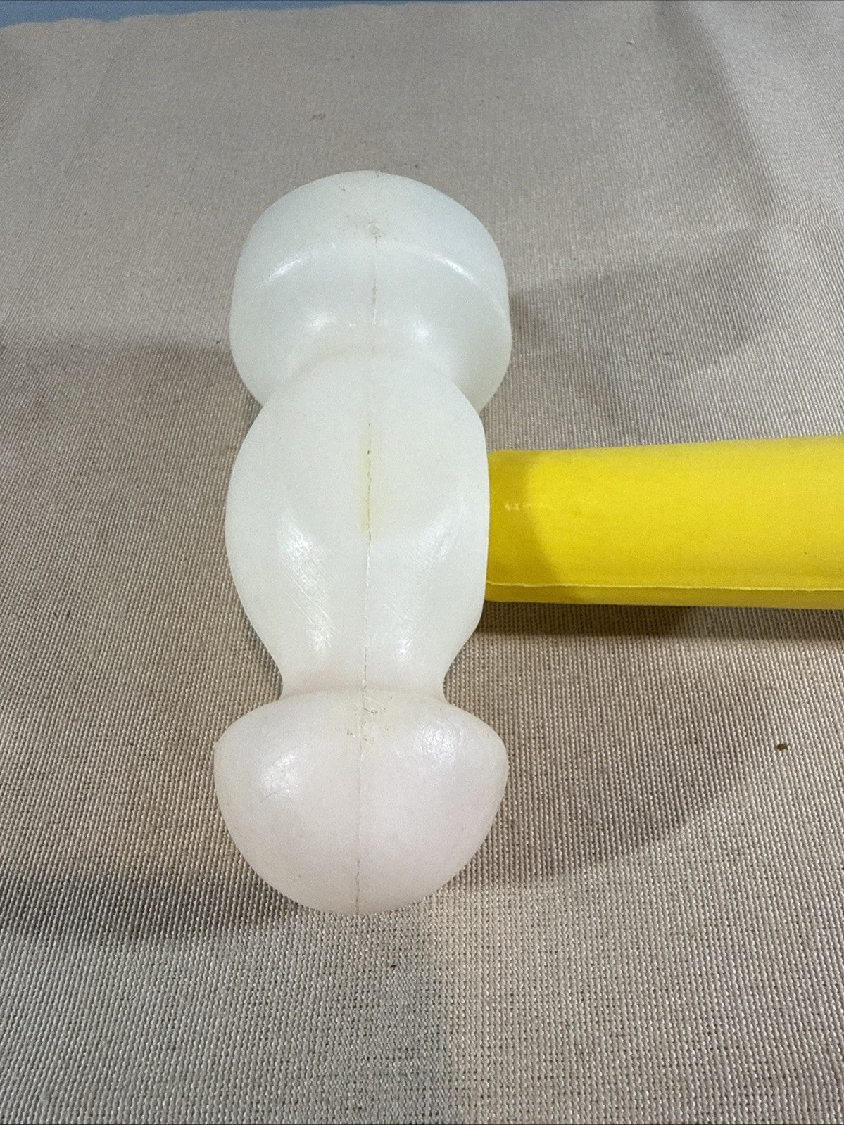 Vintage Baby Rattle Hammer Plastic Yellow White Infant Toy 1975