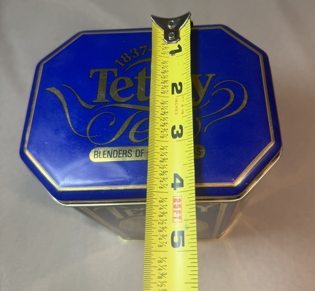 Vintage Tetley Tea Tin England 1837 1987 Blue Advertising Canister 7.5"x4"