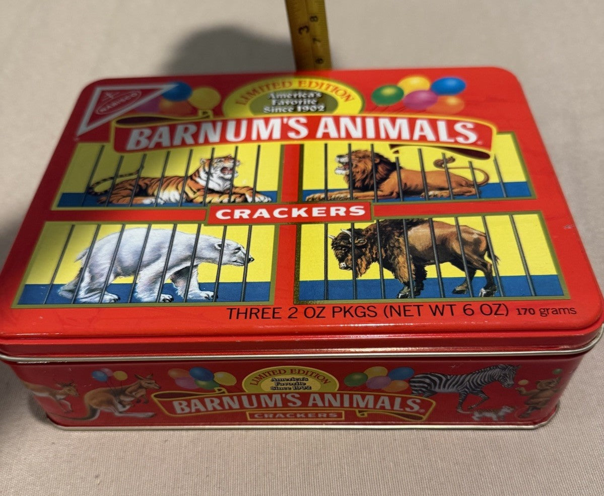 Vintage 1987 Barnums Animals Crackers Metal Tin Nabisco Empty 3 Packs Circus Box