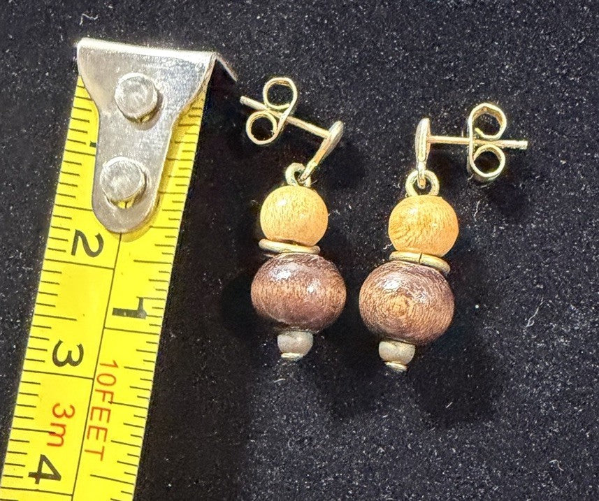 Vintage Canadian Handicrafts Snowbird Wood Bead Drop Earrings Diamond Shape Pair