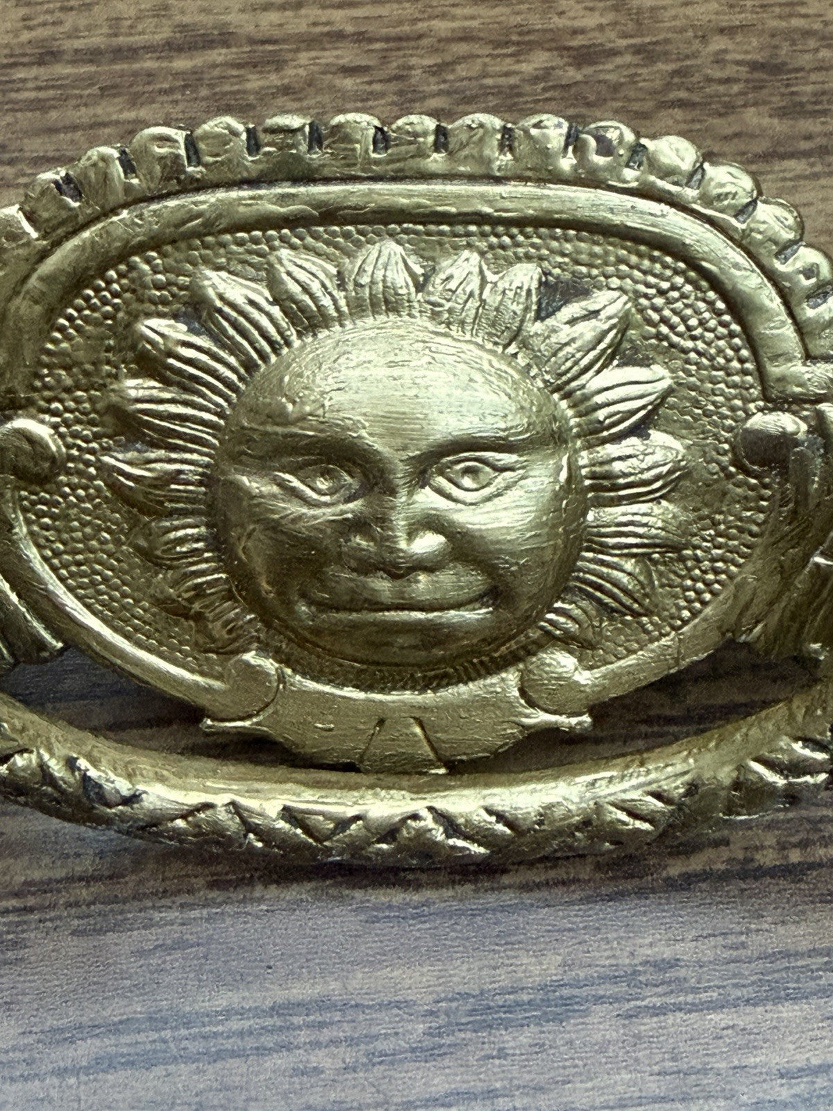 Antique Brass Sun Face Drawer Pull Eastlake Victorian Hardware