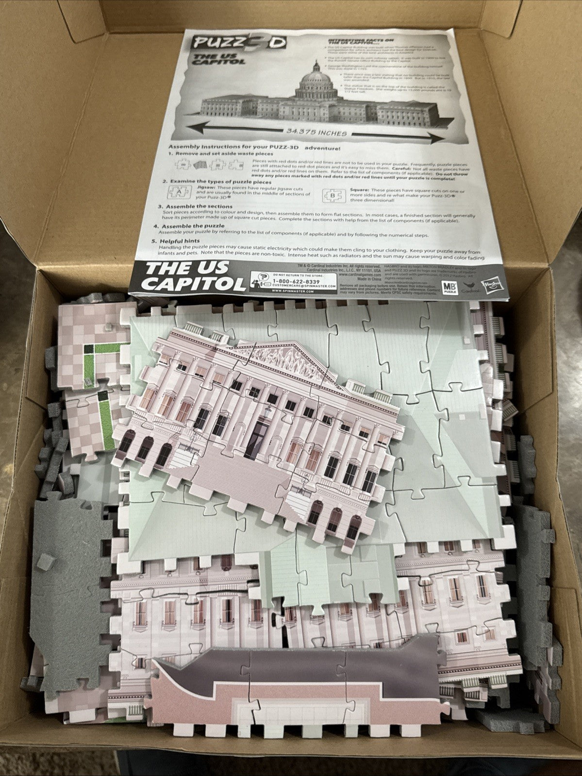 2013 Milton Bradley Puzz3D The US Capitol 300 Pc 3D Foam Backed Puzzle Preowned