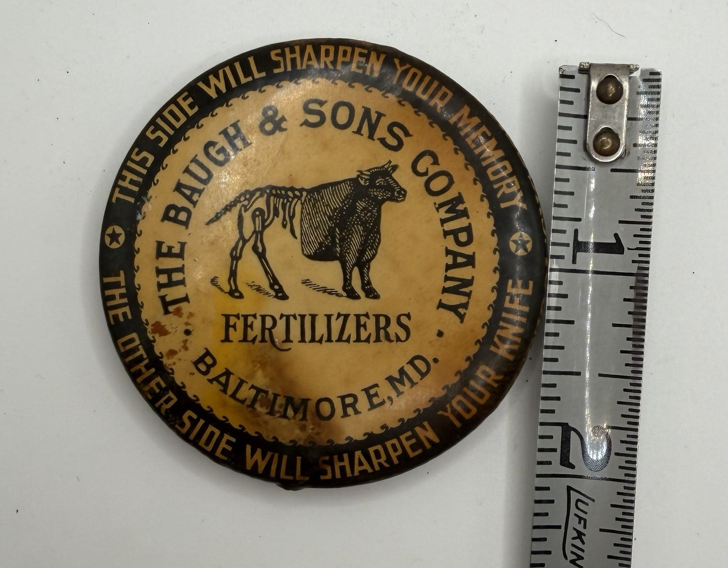 Vintage Celluloid Advertising Knife Sharpeners Wayne Feeds Baugh & Sons Set of 3