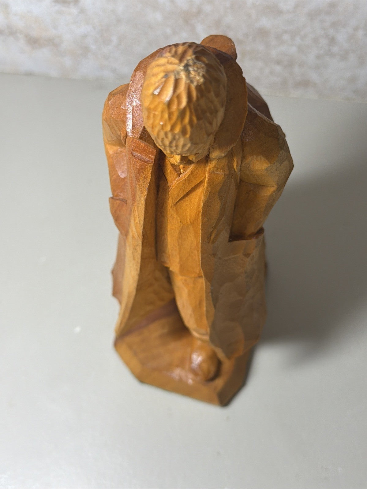 Vintage Signed Hand Carved Wooden Folk Art Man Figurine Trench Coat Artist BZS