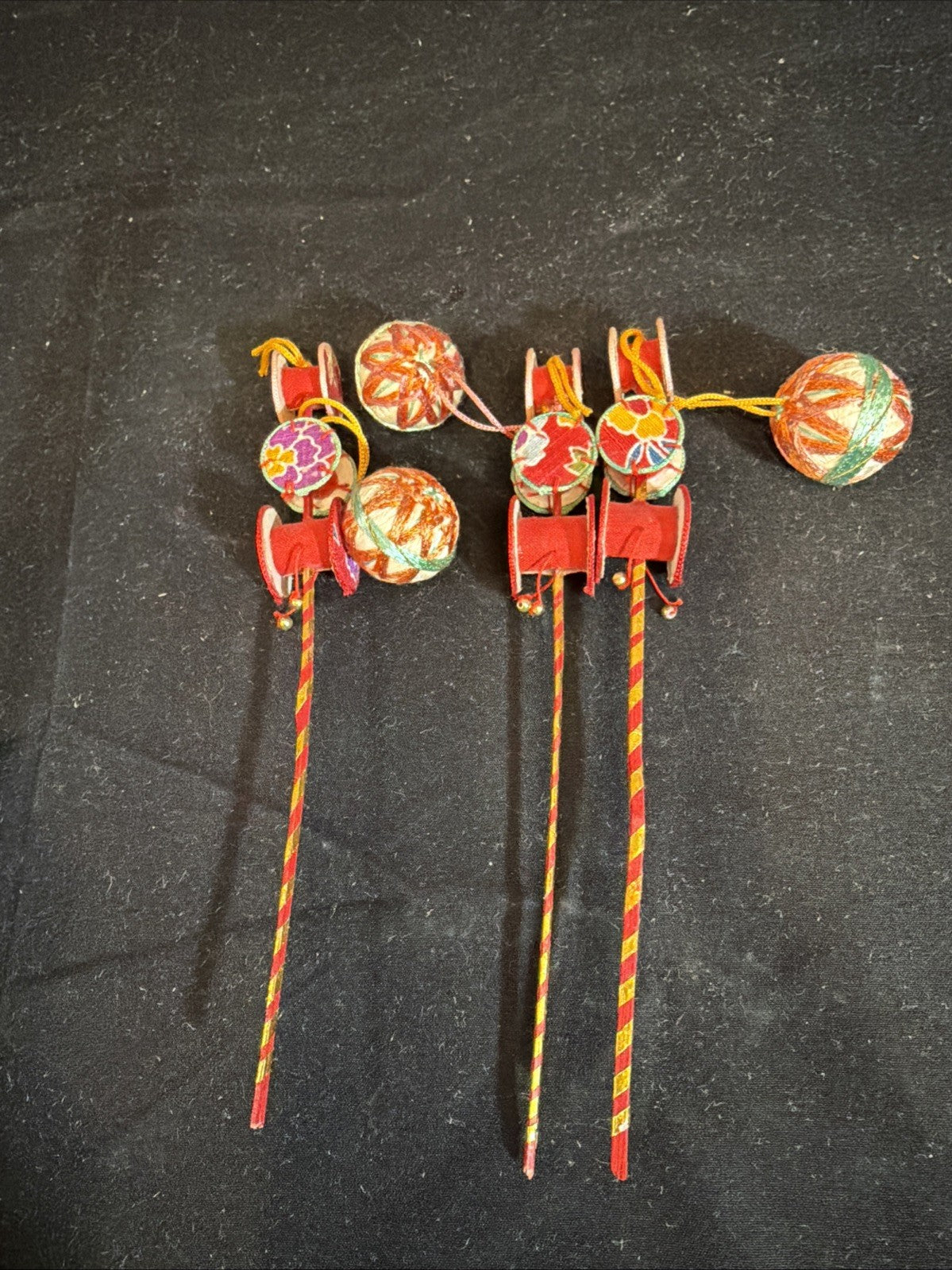 Japanese Den Den Daiko Toy Drums Folk Art Craft Set of 3 6"