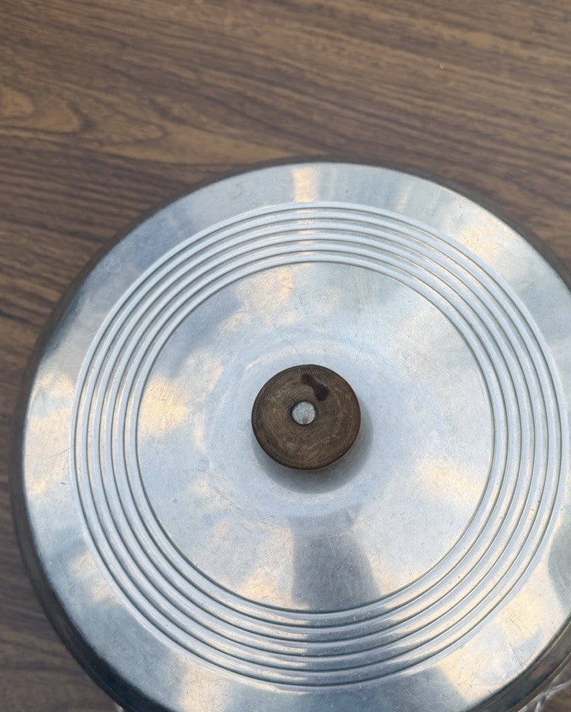 Vintage 10" Aluminum Cake Dome Lid Mid Century Wooden Knob Cover