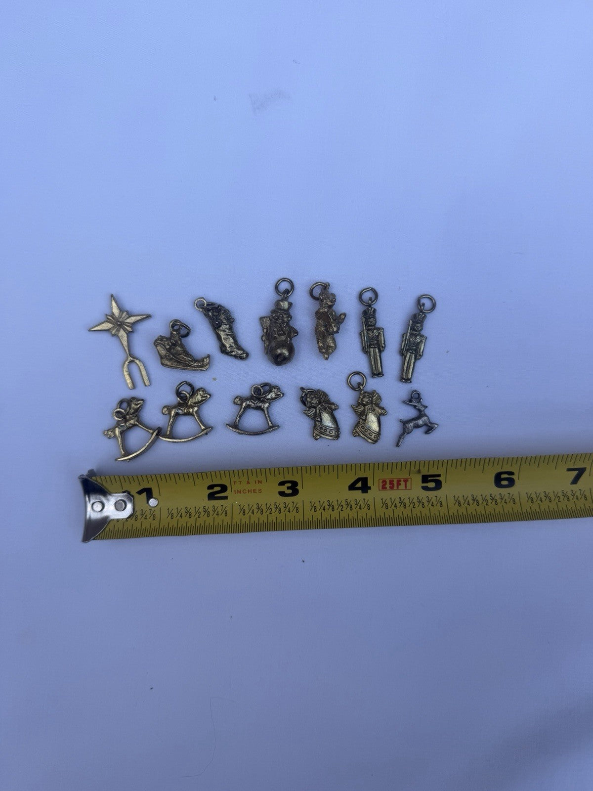 Vintage Solid Brass Christmas Ornament Lot of 13 Miniature Holiday Charms Tree D