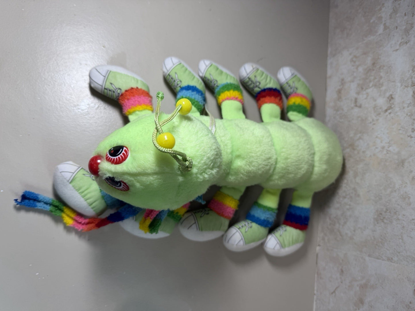 Vintage 1984 Lots a Lots a Leggggggs Green Plush Caterpillar 14” Stuffed 10 Legs