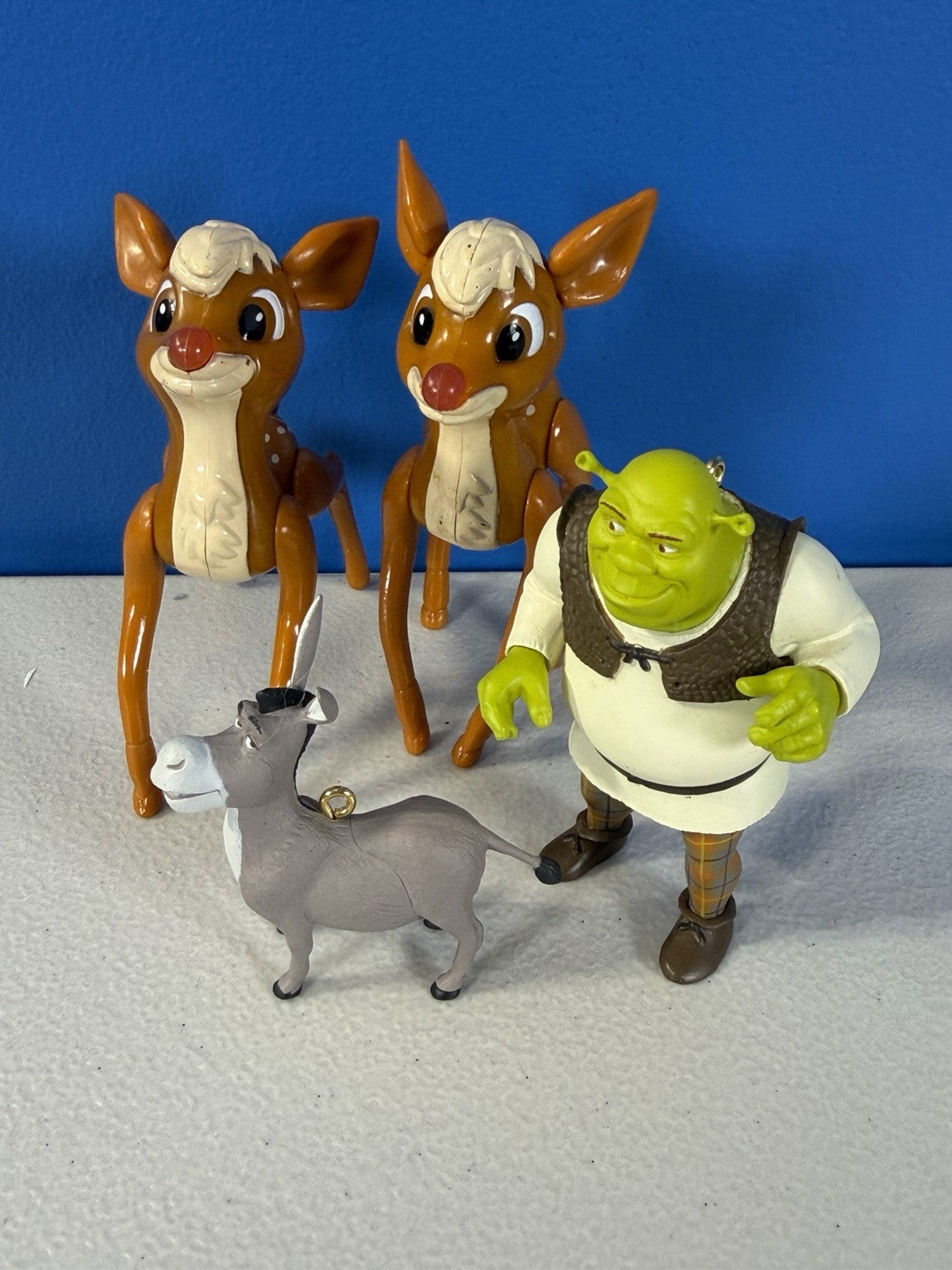 Vintage Christmas Ornaments Lot of 9 Shrek Scooby Snoopy Rudolph Sugar Bear Toys