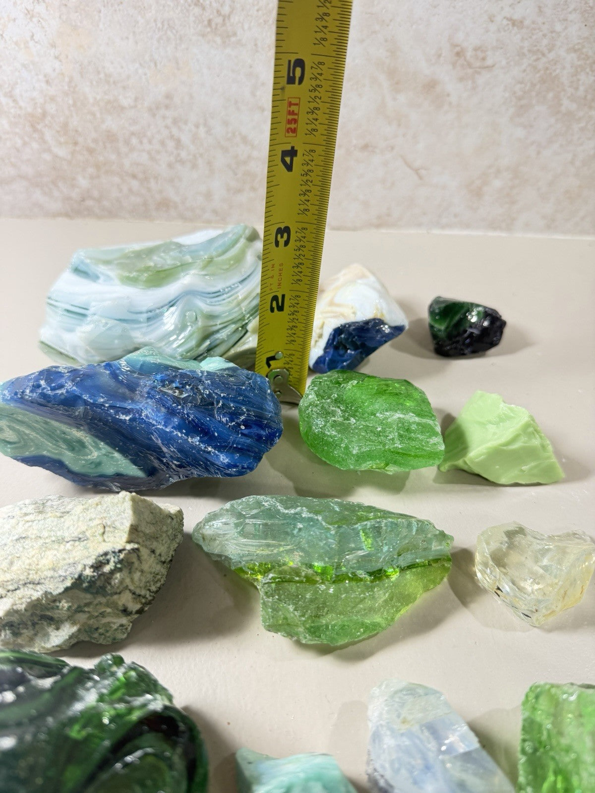 Raw Slag Glass Cullet Chunks Green Blue White Craft Stones Lot of 15 items