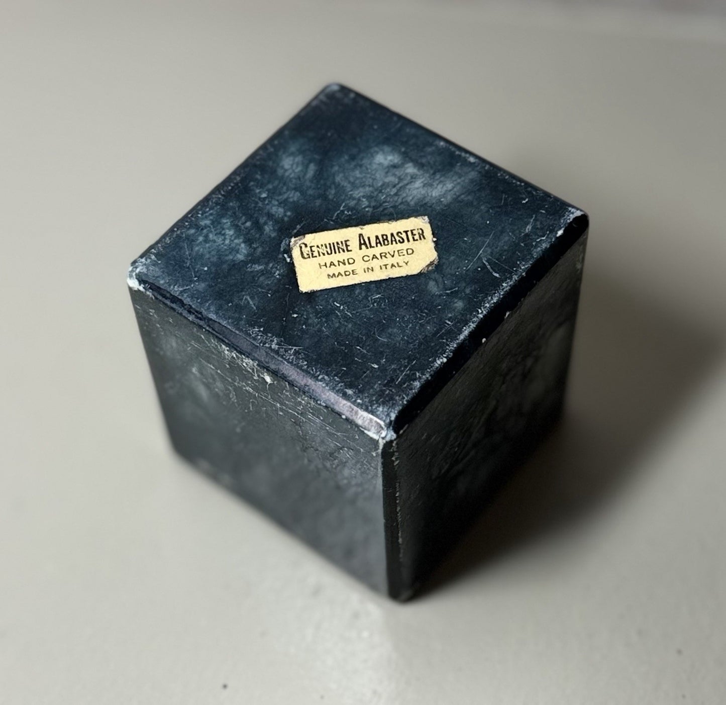 Vintage Hand Carved Black Alabaster Stone Cube Paperweight Italy 2.5" Desk