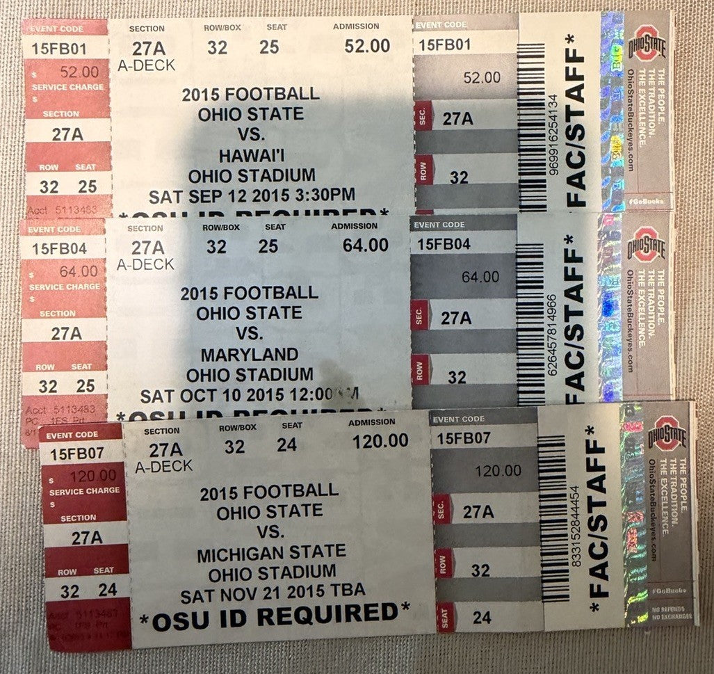 2005-2015 Ohio State Buckeyes Football Ticket Stub Faculty Staff seats Lot of 44