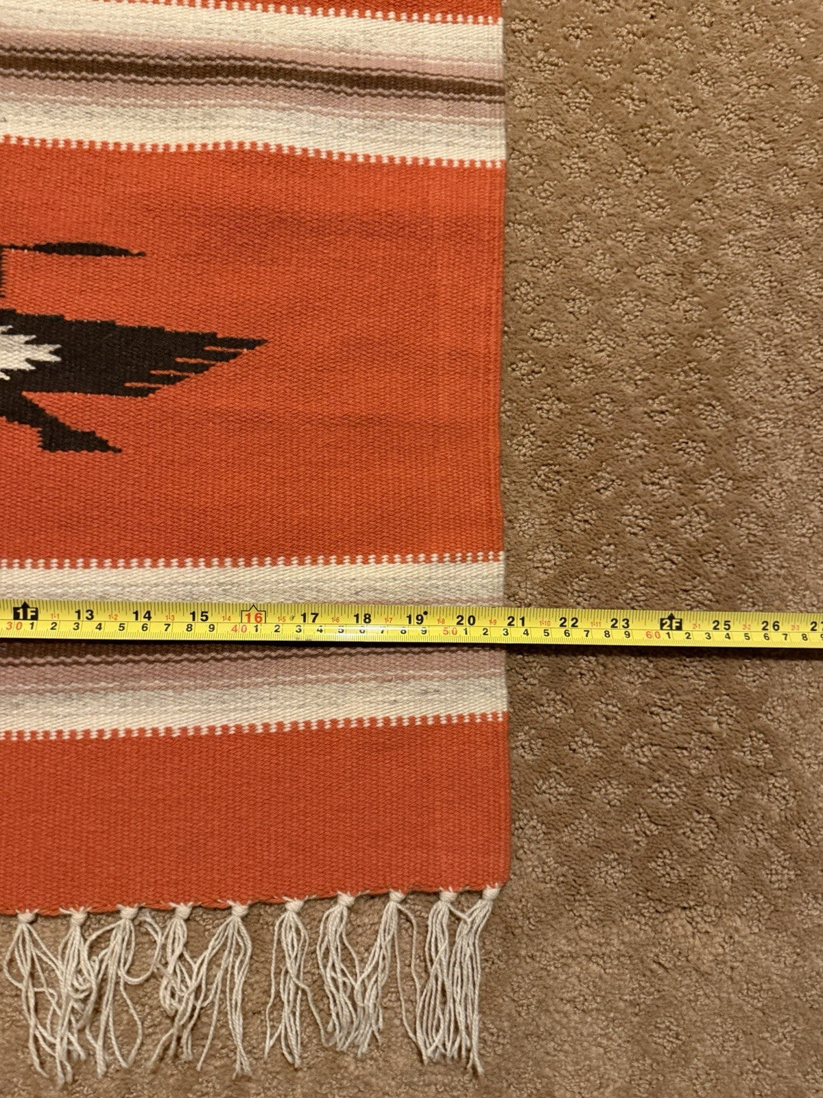 Southwest Native American Style Thunderbird Wool Woven Rug Tapestry Wall 28"x22"