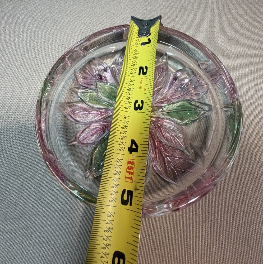 Vintage Savoir Vivre Glass Poinsettia Candy Dish Trinket Tray Floral Holiday