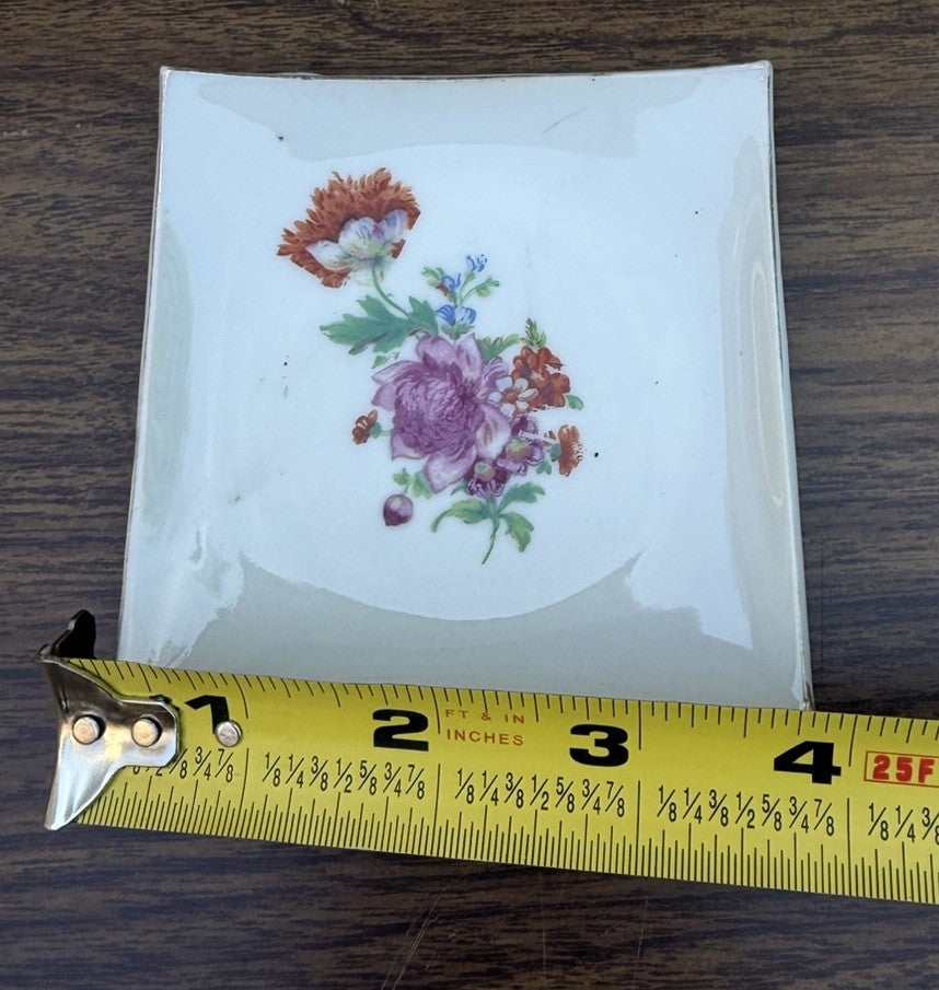 Vintage Japan Porcelain Floral Ring Dish Trinket Tray Gold Trim 4 Inch Vanity