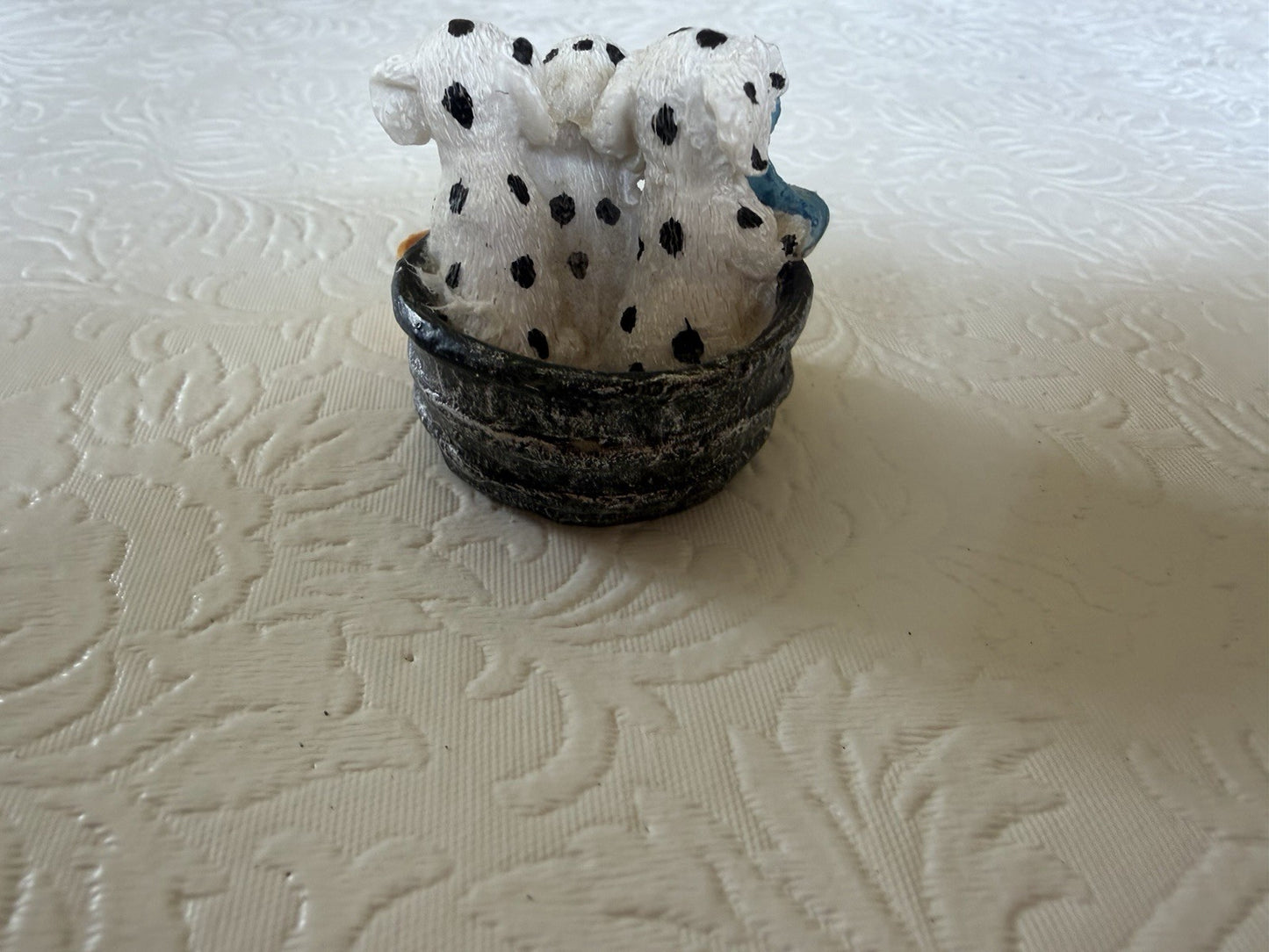 Vintage Dalmatian Puppy Figurine Lot 4pc Wind Up Musical Music Box Red Wagon