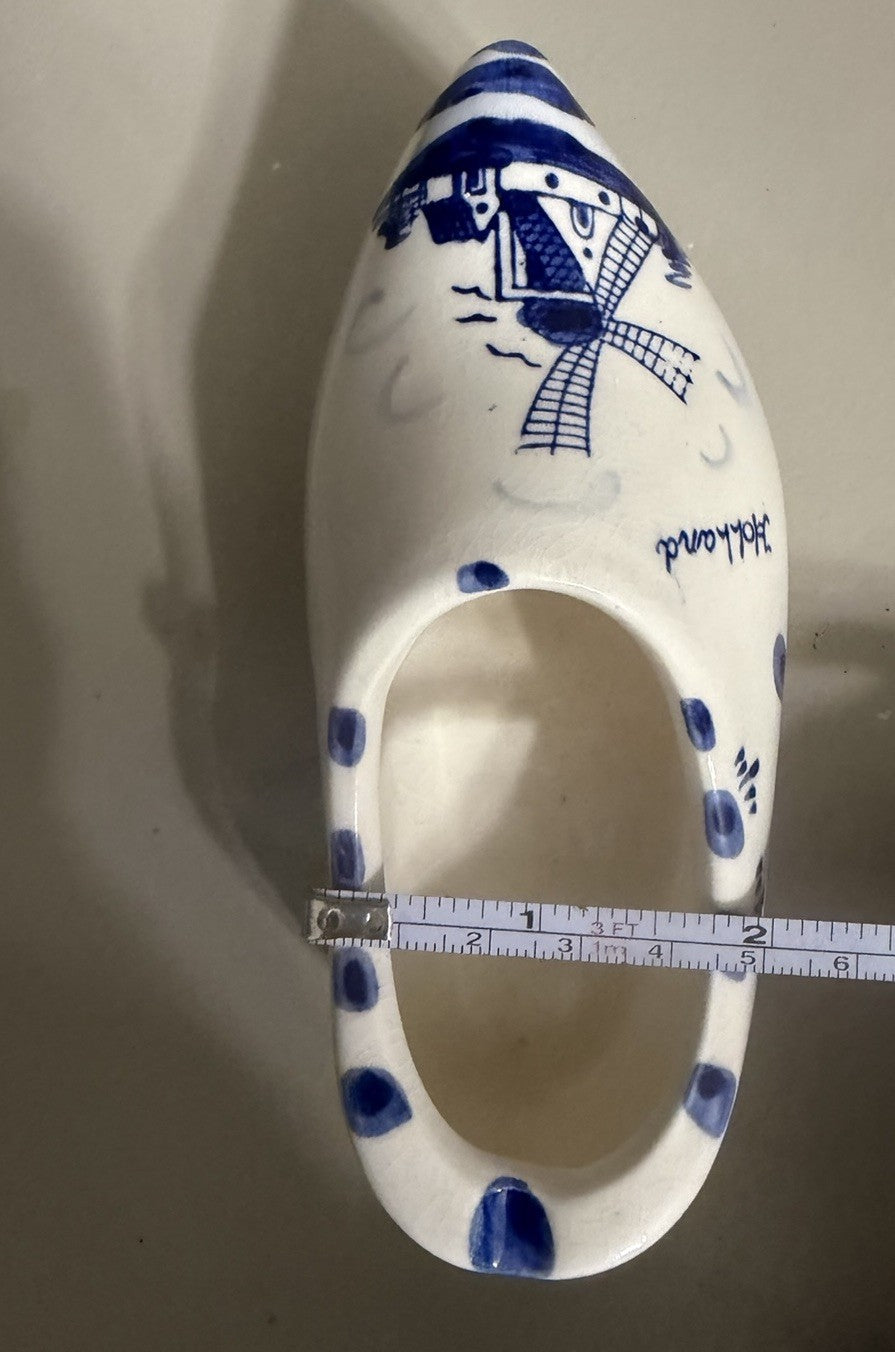 Vintage Hand Painted Delft Blue Ceramic Clog Holland Shoe Planter Vase