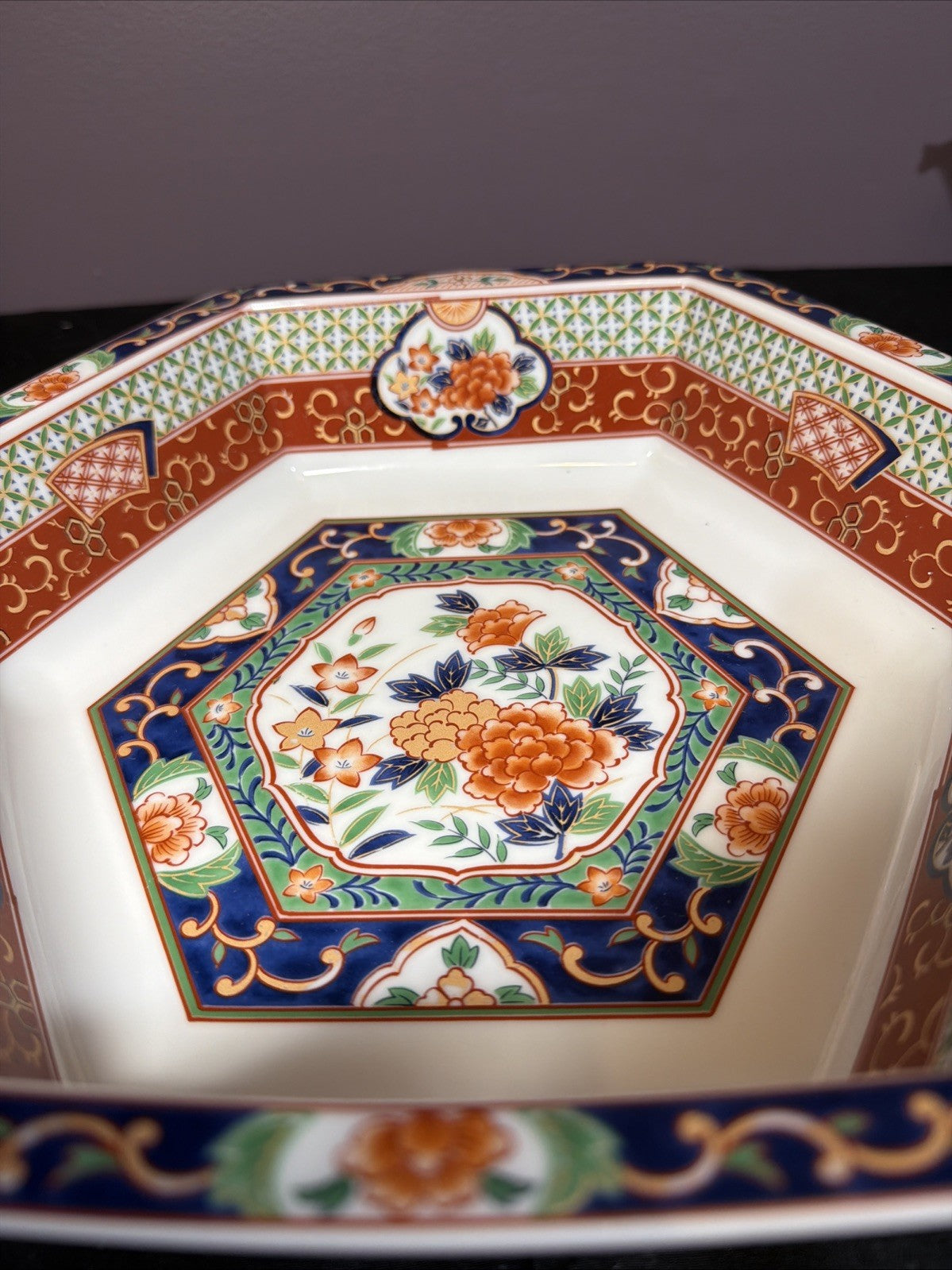 1982 Japanese Imari Porcelain Hexagonal Bowls Set 10” 8” Mann