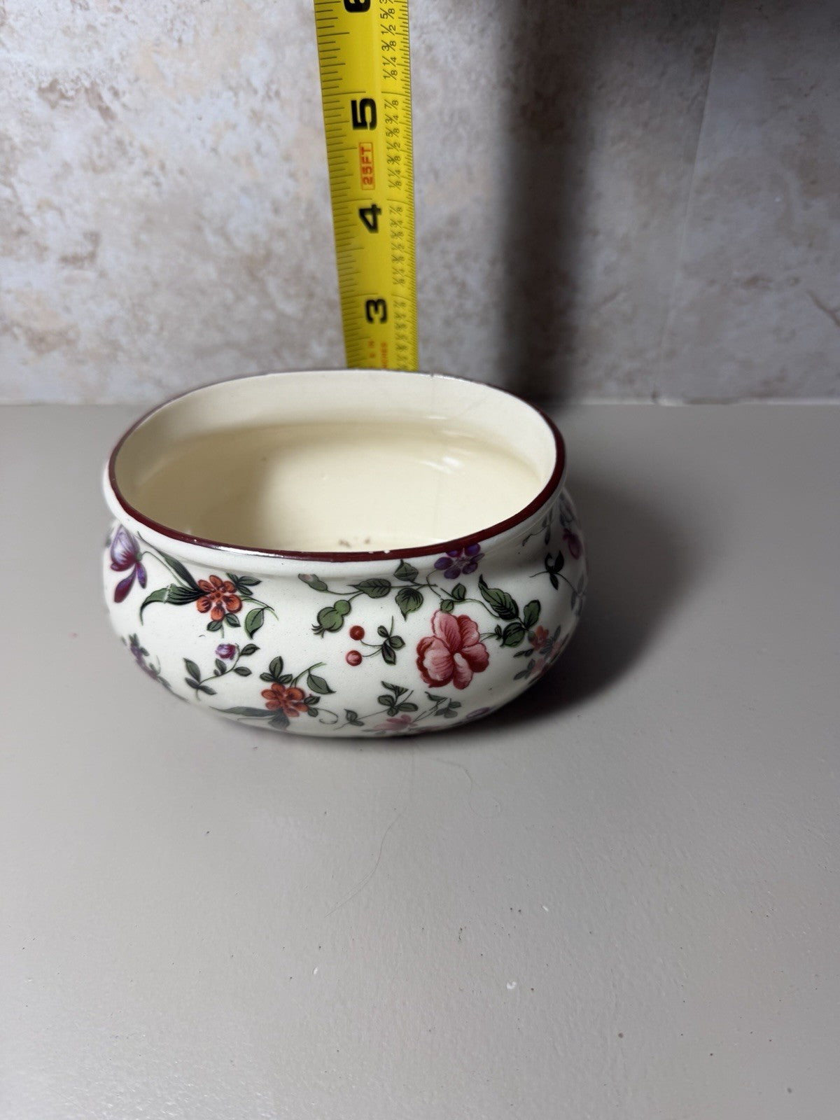 Vintage Erphila Czechoslovakia Oxford Floral Ceramic Planter Bowl Small Crack