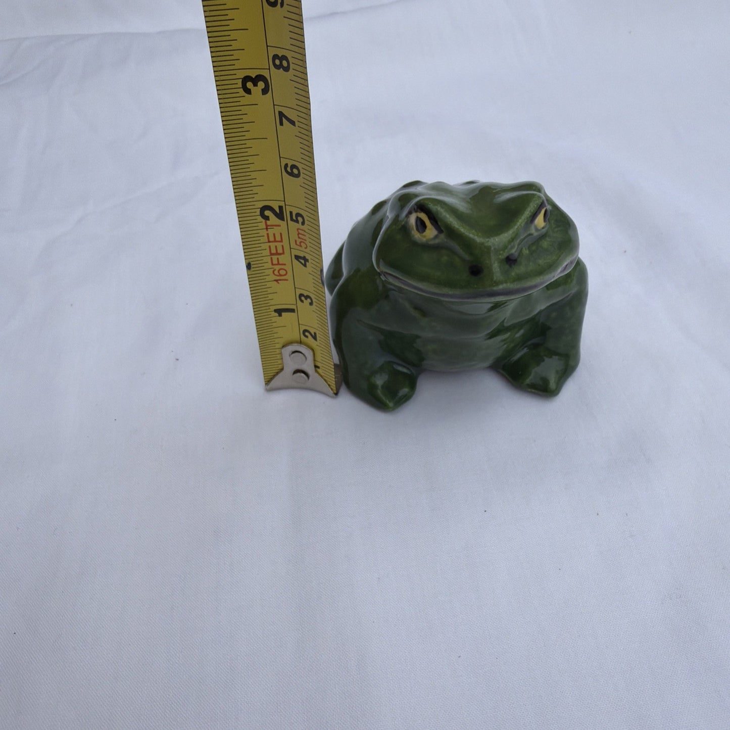 Vintage Angry Frog Ceramic Figurine Yellow Eyes Hand Painted 2.5