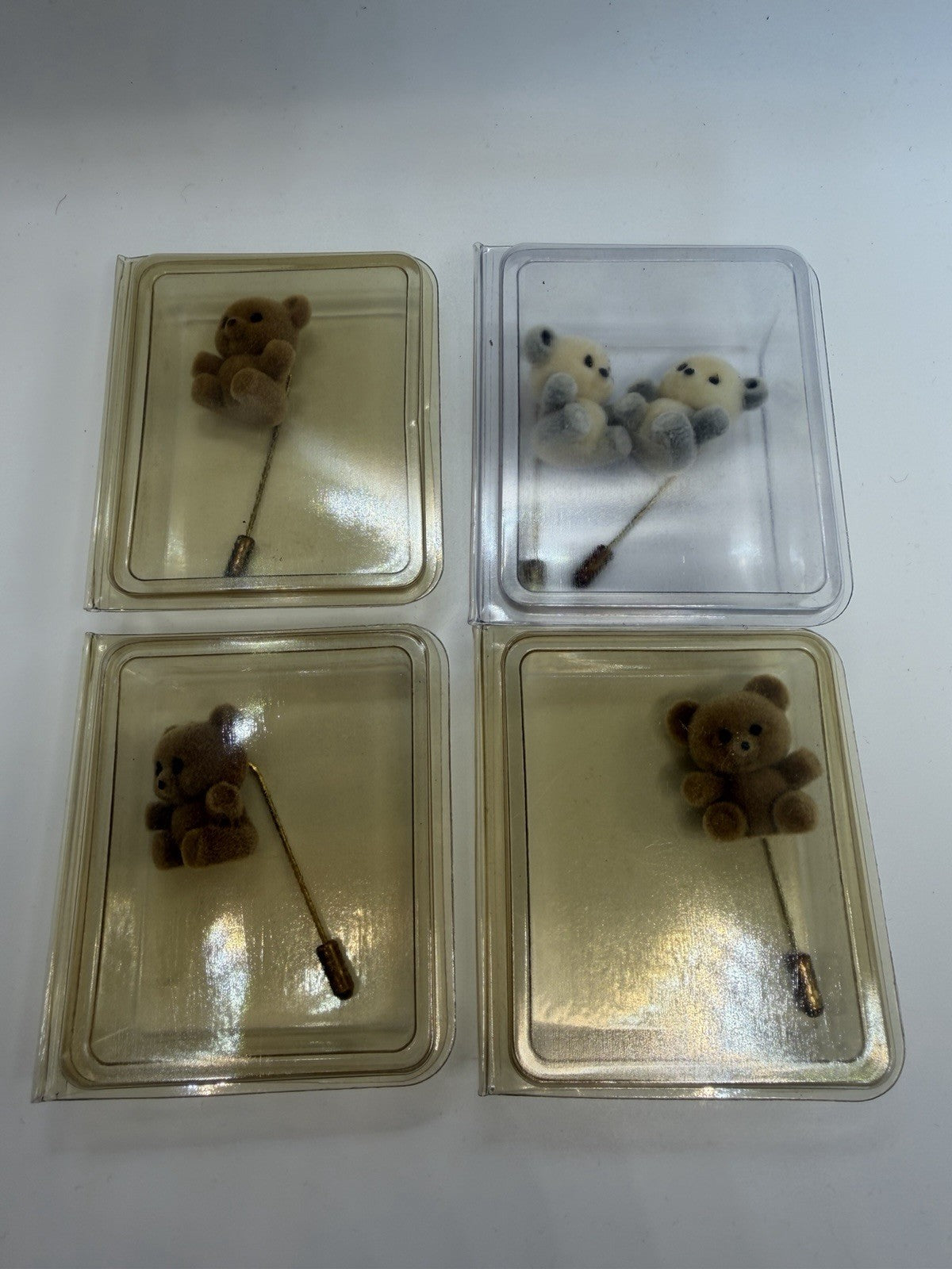 Vintage Flocked Teddy Bear Panda Lapel Stick Pins Hat Scarf Jewelry Lot of 5