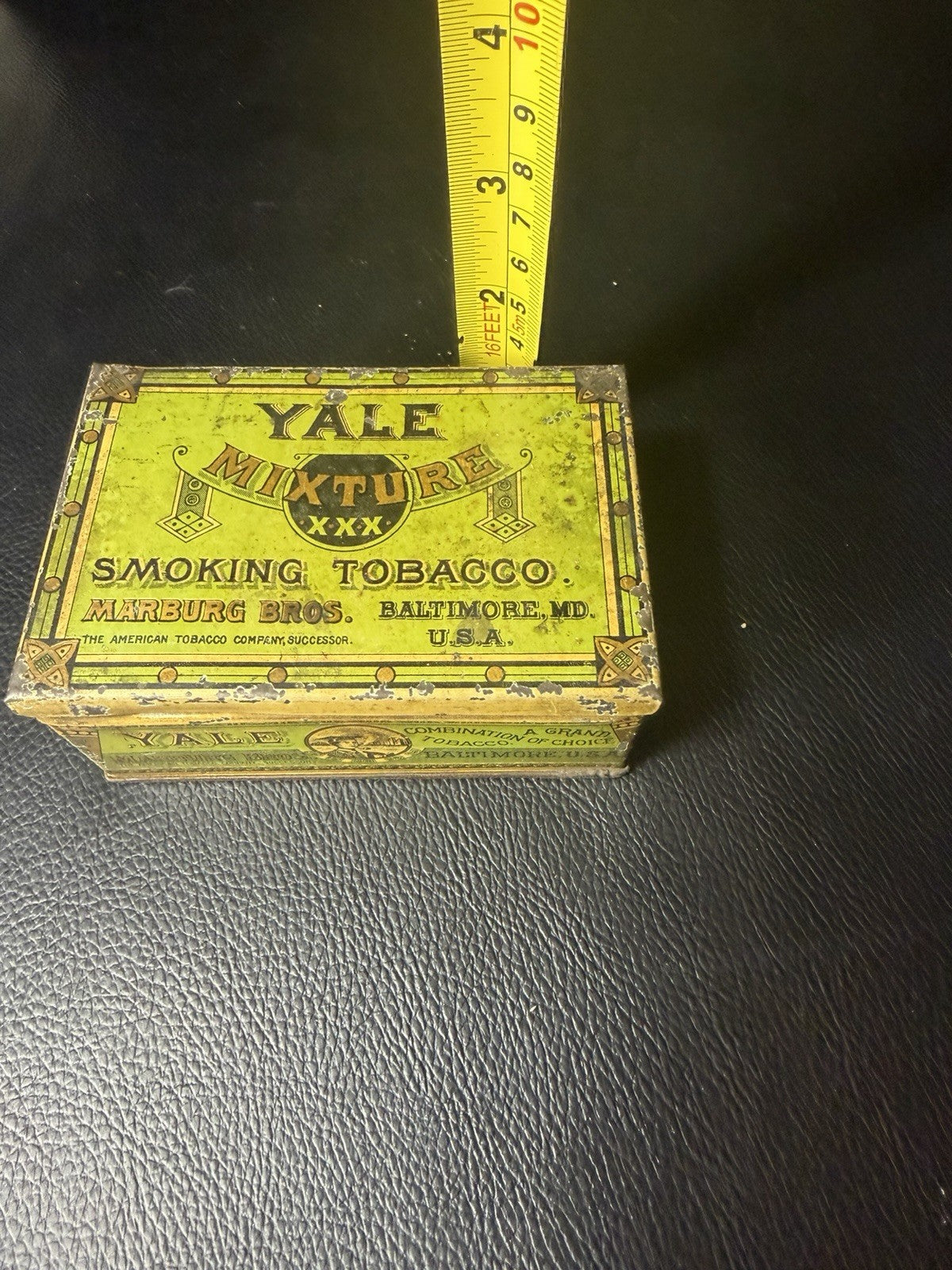 Antique Yale Mixture Tobacco Tins 2 Marburg Bros Baltimore Maryland Green EMPTY