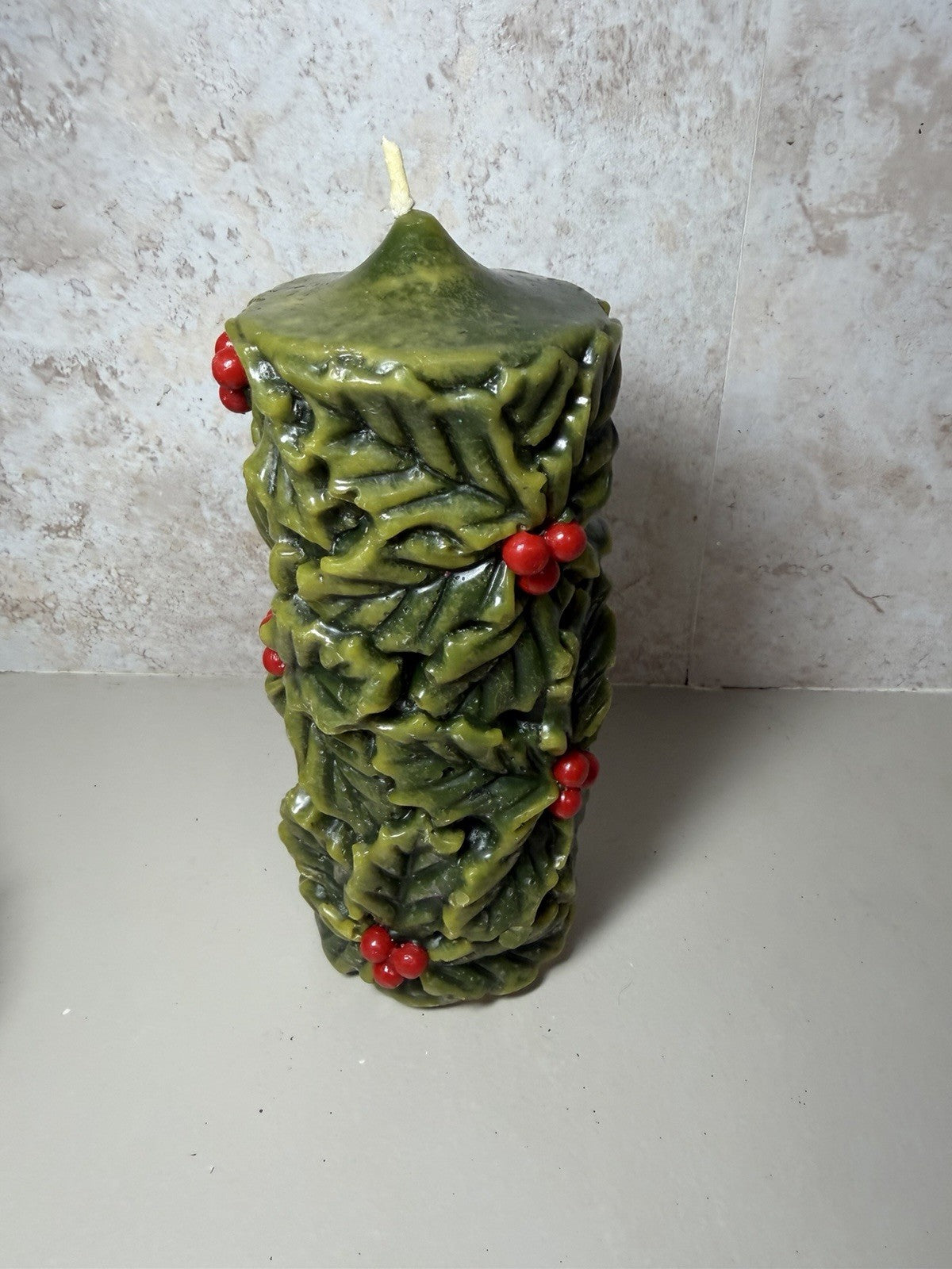 Vintage Italian Holly & Berry Christmas Candle Set Pillar and Two Spheres