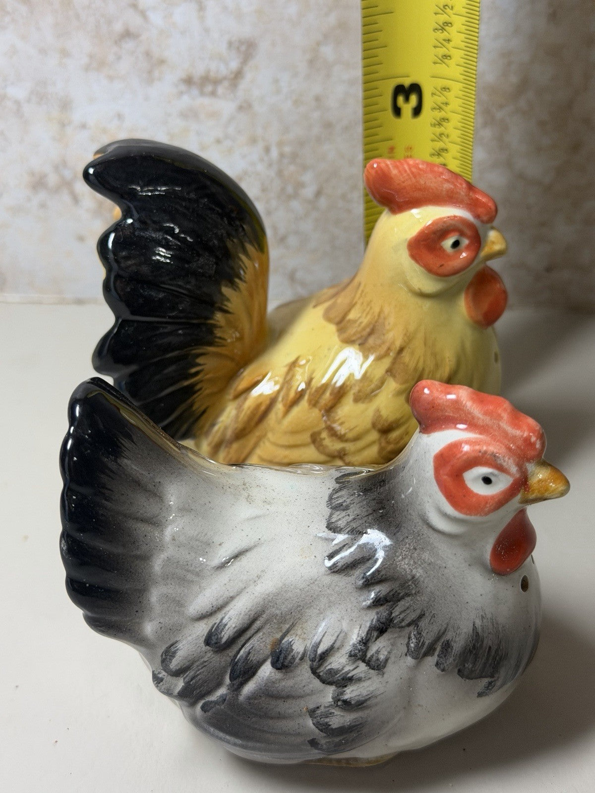 Vintage Otagiri Japan Ceramic Rooster Hen Salt Pepper Shakers Hand Crafted Pair