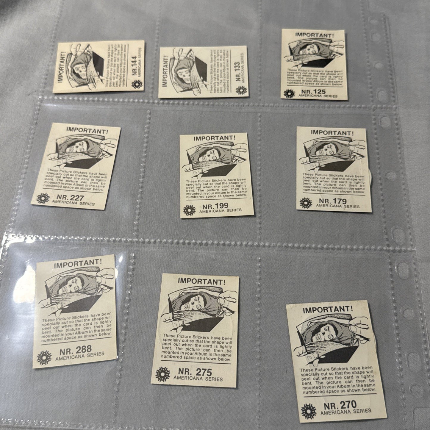 1970 HORROR PARADE 9 STICKER LOT AMERICANA SERIES HIGH GRADE