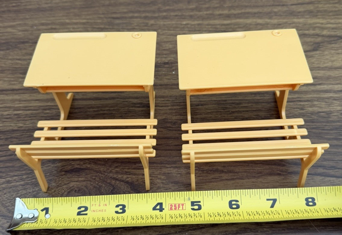 Vintage 1987 Delavennat France Miniature School Desk Bench Lot of 2 Barbie Scale