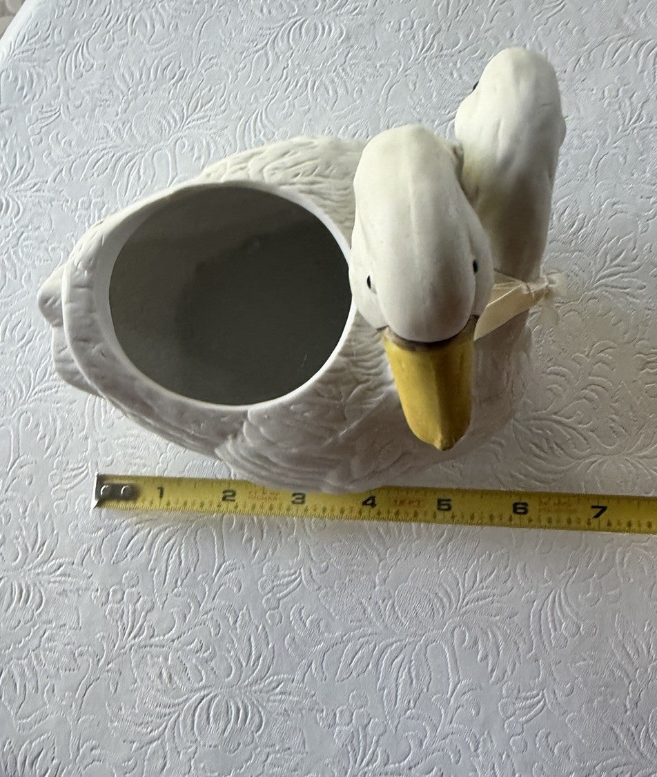 Vintage Holland Floral Goose Duck Ceramic Cachepot Planter 5" White Pair