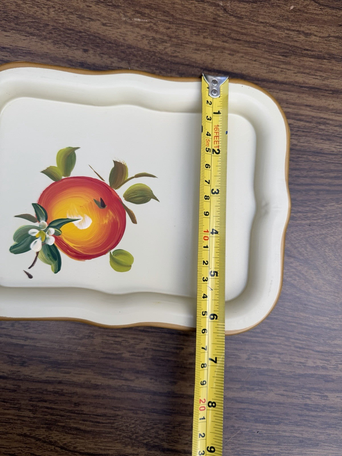 Vintage Mini Metal TV Tray Set 6 Fruit Flower Vanity Trays Cream 8.75 Inch