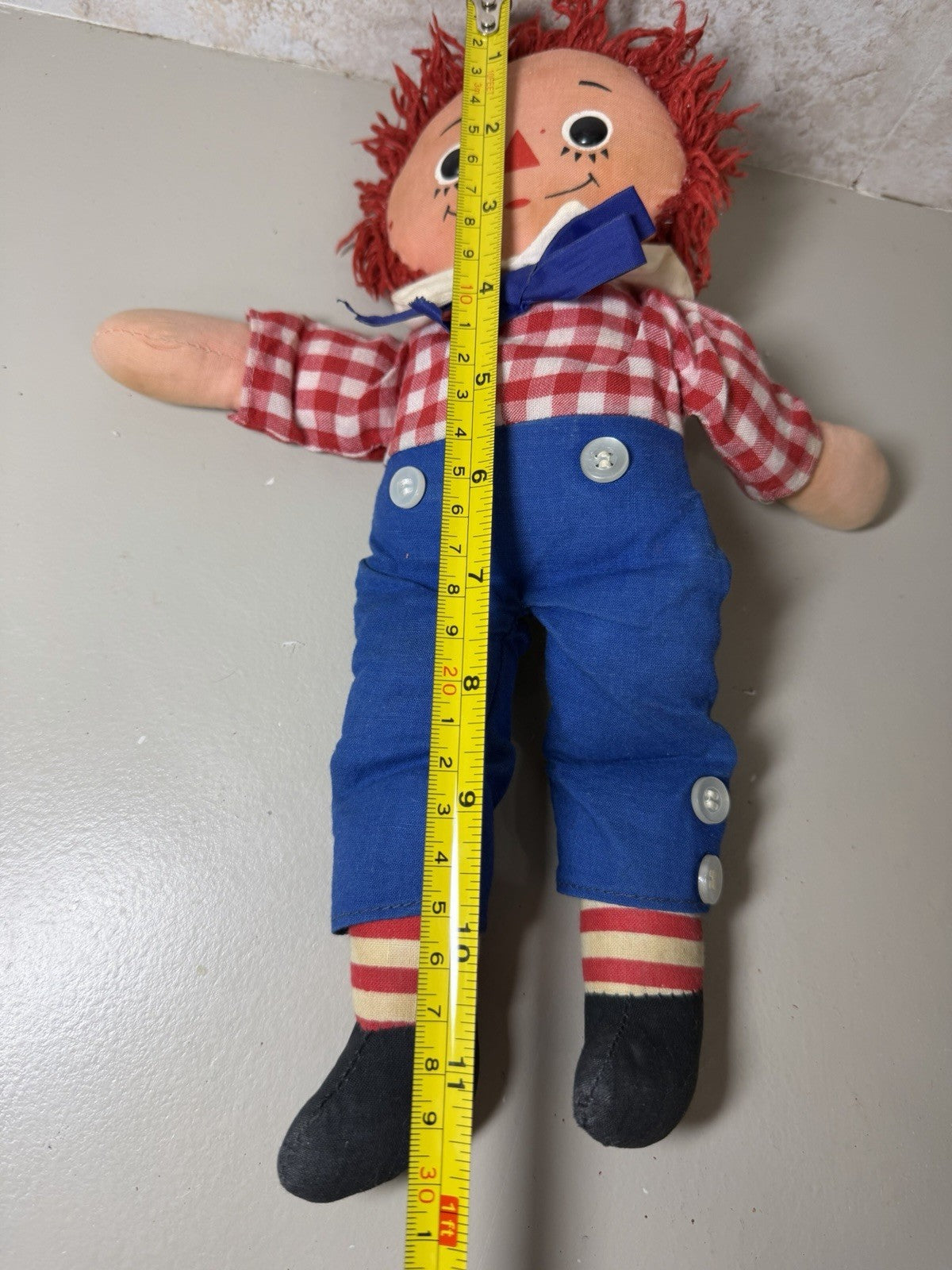 Vintage Knickerbocker Raggedy Andy Doll 15in Plush Stuffed Toy Works Johnny Grue