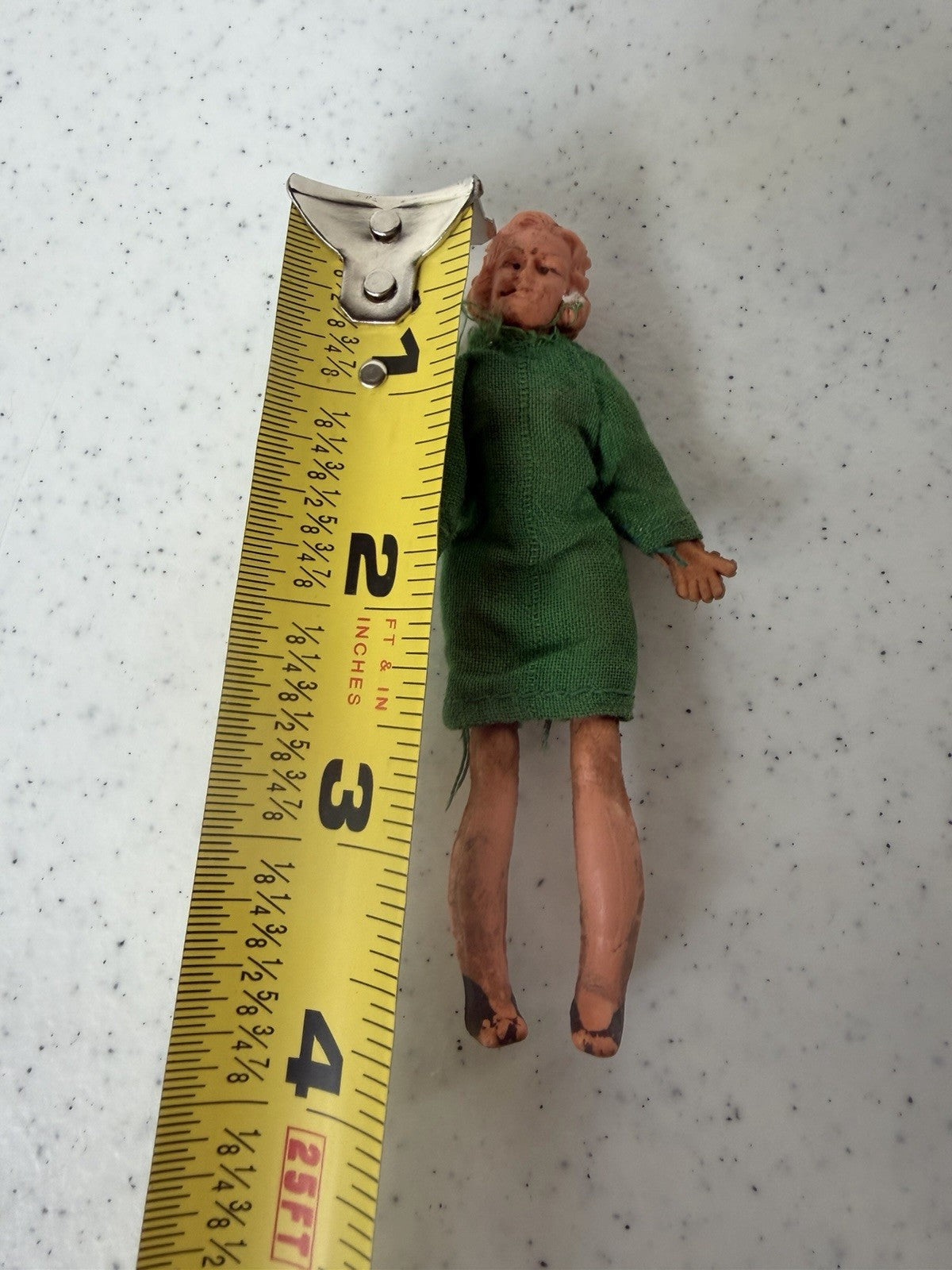 Vintage Marx Bendy Doll Figure Dollhouse Posable Toy Green Dress Collectible